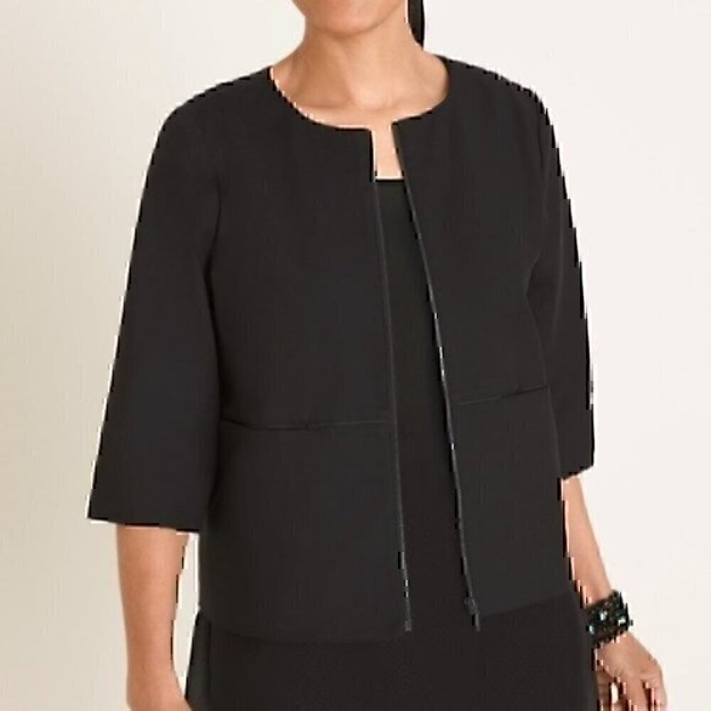 CHICO'S 0 Short 3/4 Sleeve Jacket Solid Black Cropped Work Office Blazer 4 / 6